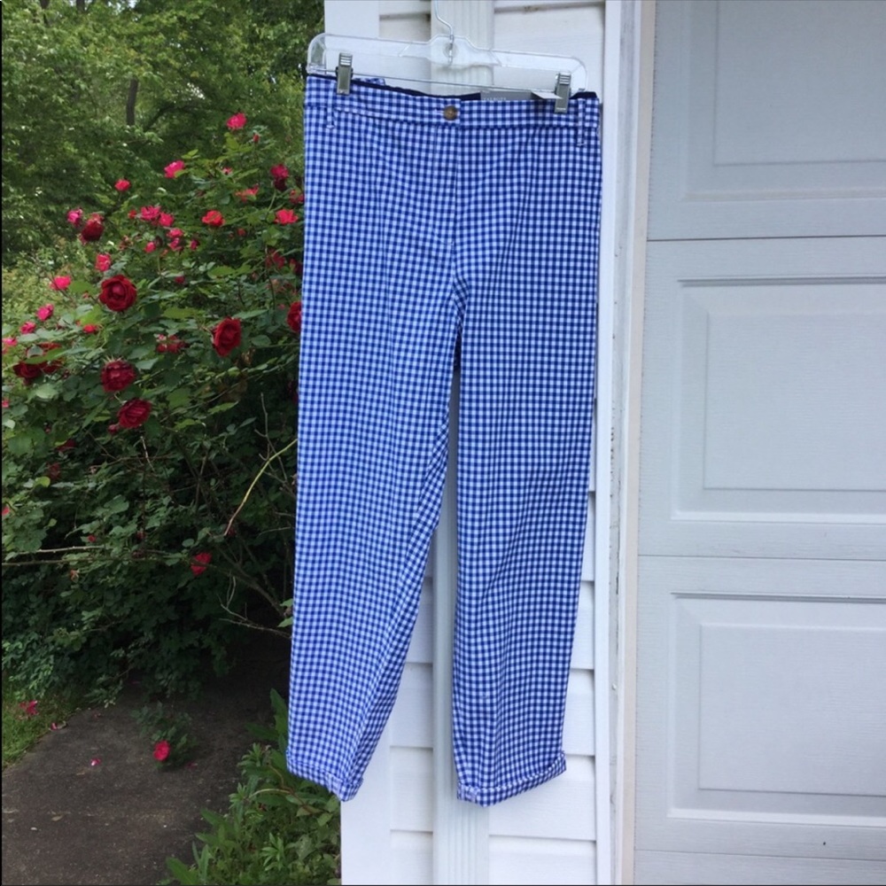 NWT Talbots Cute Royal Blue White Gingham Ankle